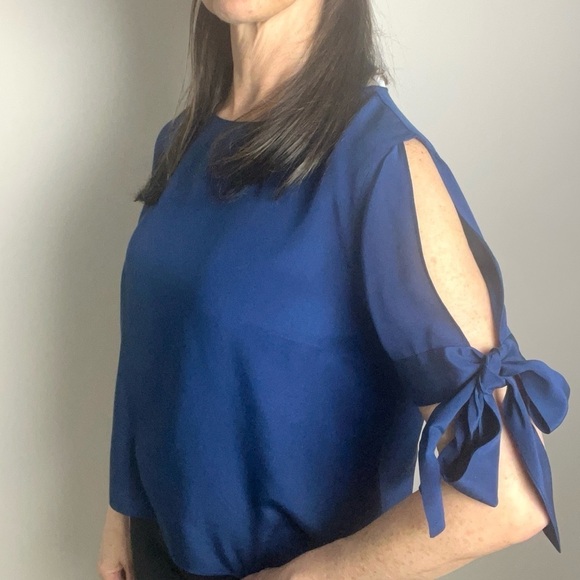 Amanda Uprichard Blue Silk Tie Sleeve Blouse - Picture 3 of 9